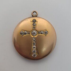Antique Art Nouveau Gold Filled Paste Madonna Cross Locket